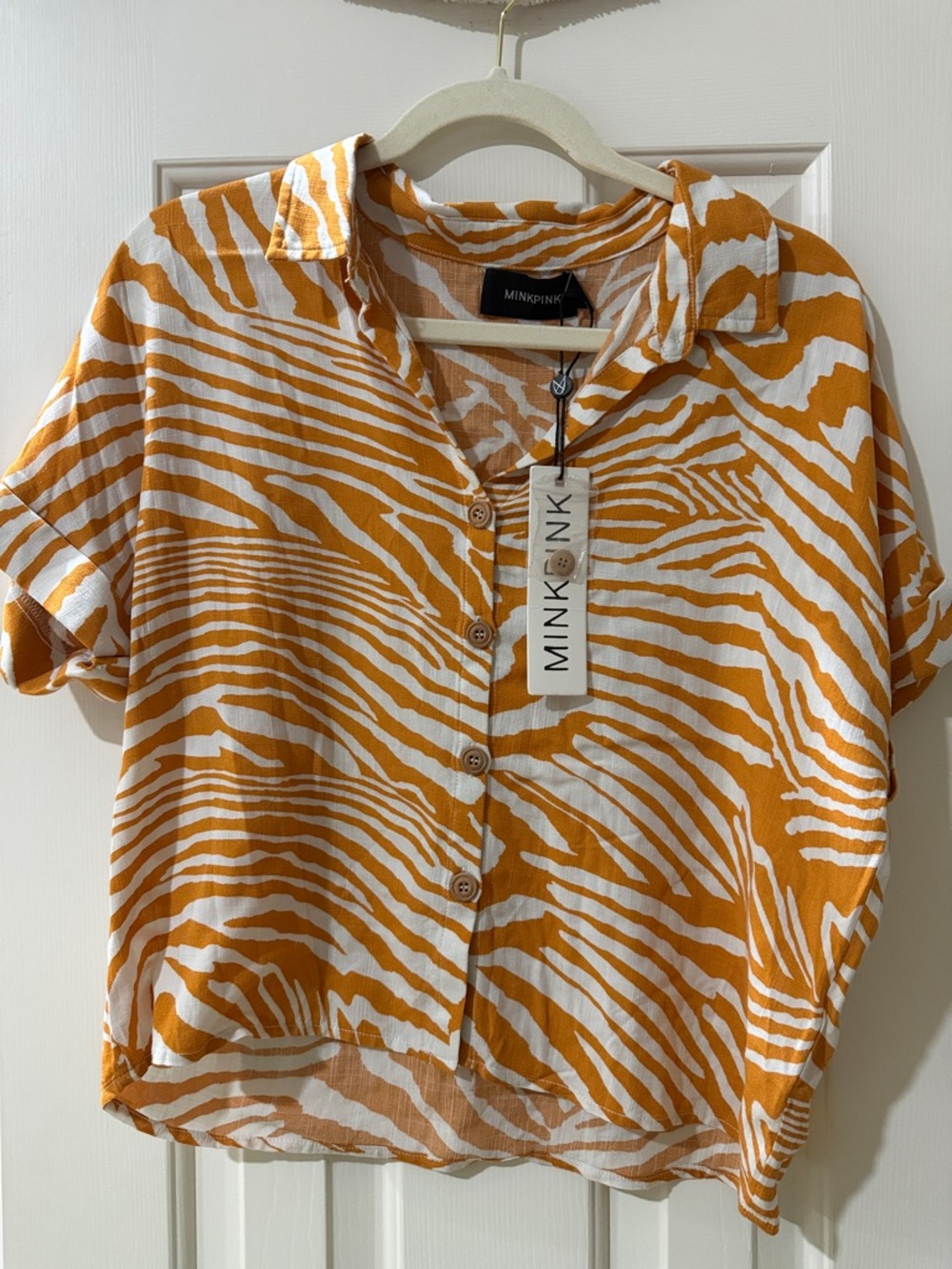 MINKPINK Amber Zebra-Print Button Down Top